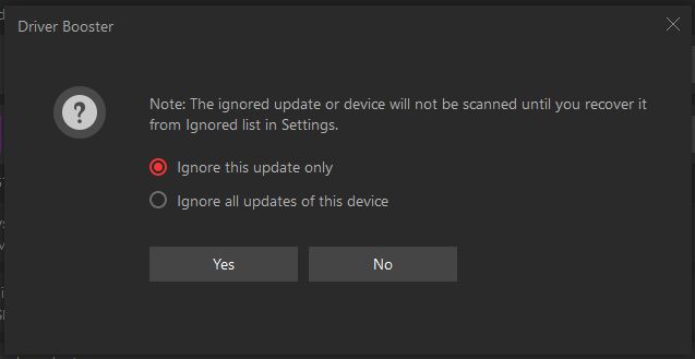 ignore driver updates confirmation
