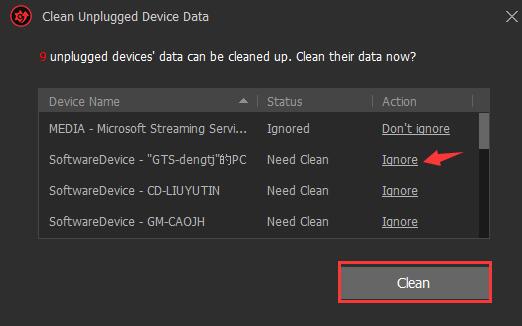 clean unplugged device data
