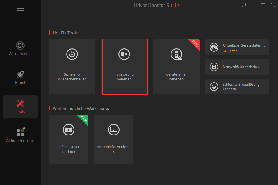 Tonstörung beheben mit Driver Booster 