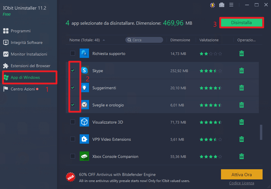 Disinstallare app di Windows con IObit Uninstaller