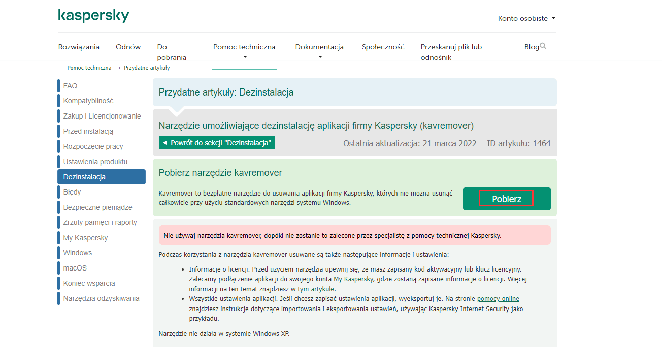 jak odinstalować kaspersky