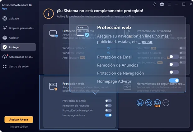 Advanced SystemCare Free - Protección del navegador